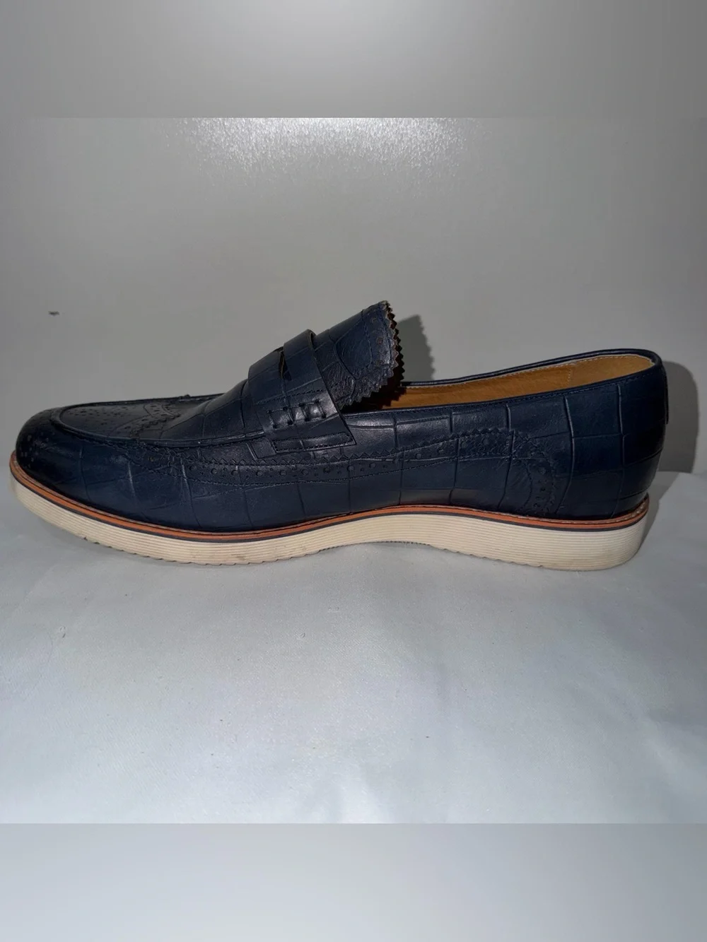 Marc Nolan Branson Mens Blue Leather Wingtip Loafers Shoes